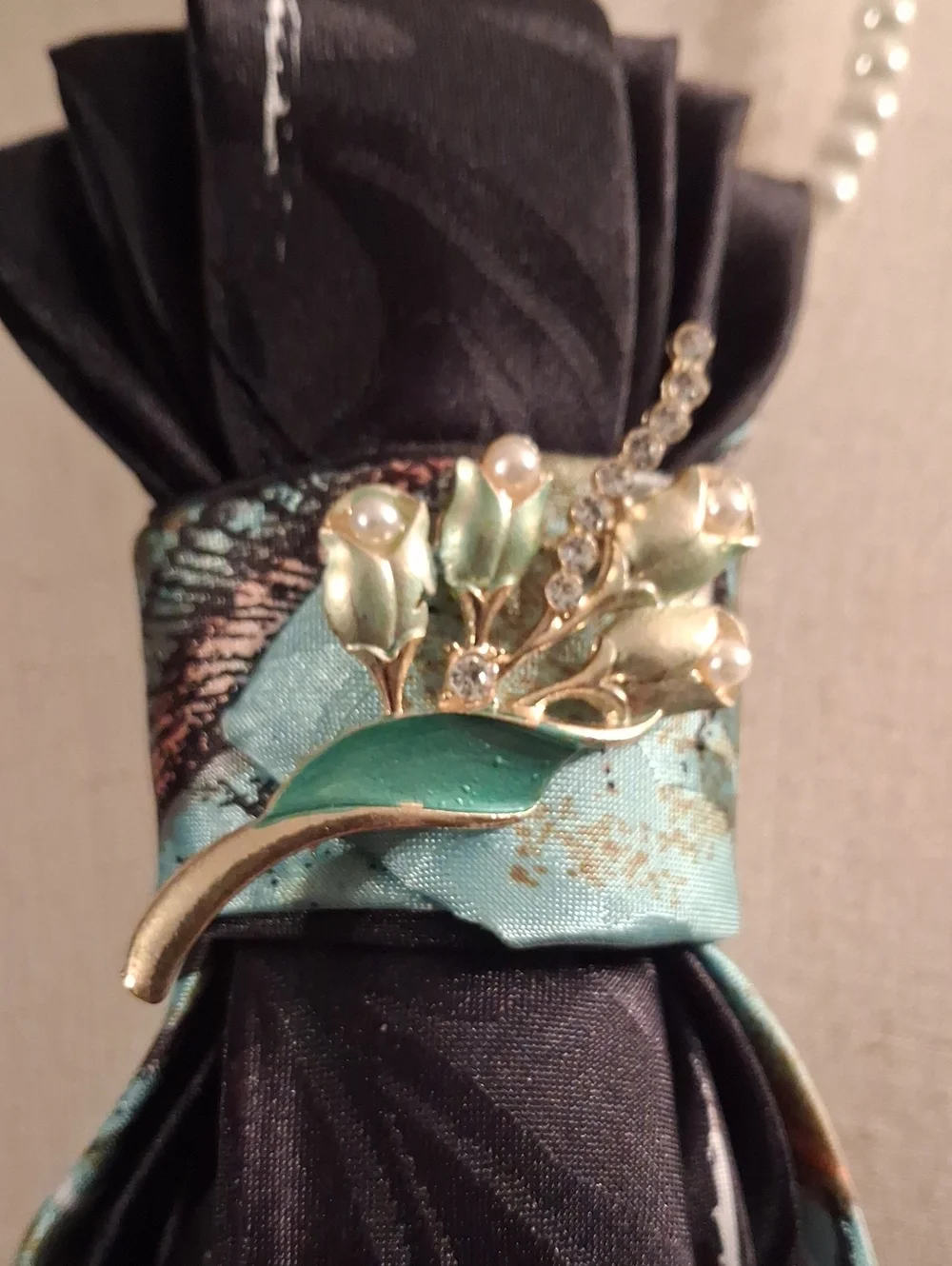 Blue & Black Upcycled Necktie Necklace